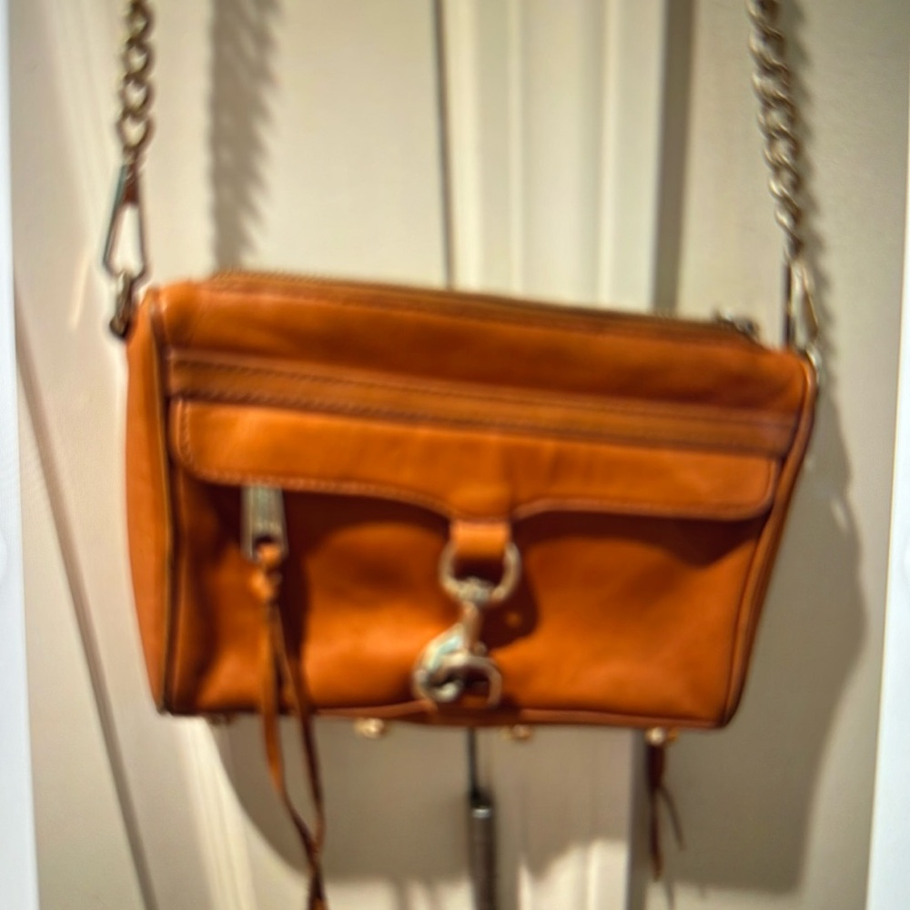 Rebecca Minkoff Mini MAC leather crossbody bag Almond Tan Gold Hardware